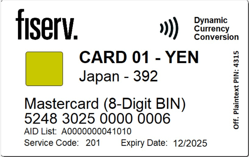Fiserv DCC Test Card 01